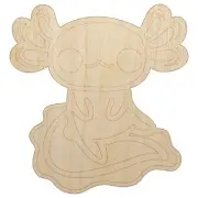 Delightful Kawaii Chibi Axolotl Unfinished Wood Shape Piece Cutout for DIY Craft