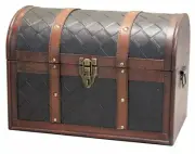 New Wooden Leather Round Top Treasure Chest, Decorative storage Trunk, QI003314