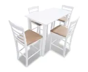 White Wooden Bar Table and 4 Bar Chairs Set