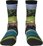 [JEJEA] Hawaii Beach Golf Course print Socks For Men and Women Men's Moisture Control Crew Socks Gifts For Golf, Hunting, Camping