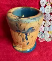 Handmade Wood & Resin Vase with Pretty Teal Blue Luster Resin