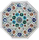 Octagon Marble Coffee Table Top Semi Precious Stone Inlay Work Corner Table