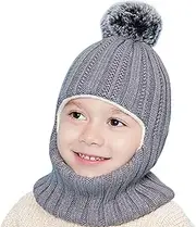 [Generic] Kids Hat and Gloves Set Girl Baby Winter Hat Scarf Toddler Beaniess Hats Girl Boy with Neck Warmer Pompom Beaniess for Kids Knit Warm Earflap Hood Skullss Caps Kids Poop Hat