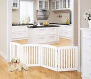 PAWLAND Wooden Freestanding Foldable Pet Gate for Dogs, 61 cm 4-Panel Step-Over Fence, Extra-Wide Dog Barrier for Doorways, Stairs & Indoor Use (White)