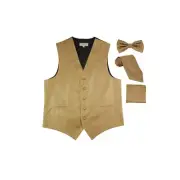 New Men's Tuxedo Vest Vertical Stripes Necktie, Bowtie & Hankie Mocca Brown prom