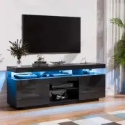 Hommpa TV Stand Modern Black Fits Upto 70" RGB Led Light Strip+Outlets+2-Shelves