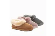 UGG Slippers Avery Unisex Premium Sheepskin Slippers Suede - GREY