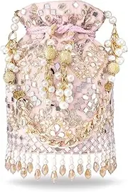 [Aheli] Pink Potli Purses for Women Handmade Evening Handbag Stylish Bridal Fashion Wristlet Bag for Women Design 2, Pink, One Size