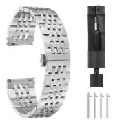 Stainless Steel Watch Bands Set 20mm Butterfly Clasp Metal Watch Strap, Silver