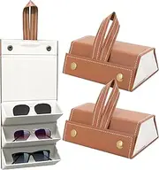[YOKONICO] 2Pack Sunglasses Organizer Travel Case Foldable 3 Slots Glasses Organiser Portable Eyeglasses Storage Wall-Mounted Sunglasses Rack Hanging Storage Box Classic Durable for Women and Men
