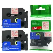2/Pack 12mm Red on Clear Tape for P-touch Model PT9700PC, PT-9700PC Printer