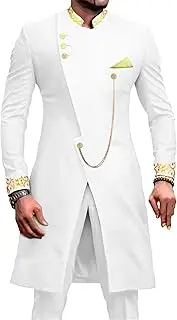 [JEShifangjiusu] African Clothes Men's Suit Suit Pants Set With Waist Blazer Embroidery Chain, Blanca1, 6XL