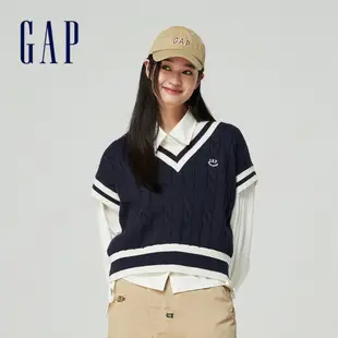 Gap 女裝 Logo純棉V領短版針織背心-海軍藍(890004)