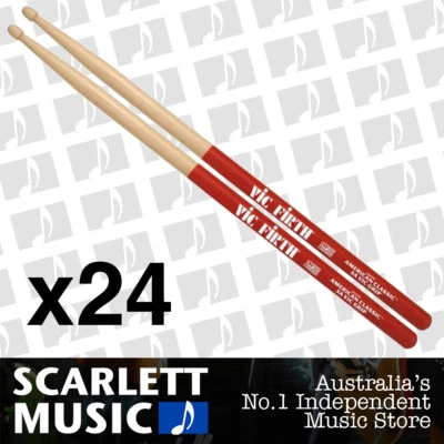 24x Vic Firth American Classic 5AVG Wood Tip Vic Grip Drumsticks ( 5A Sticks )