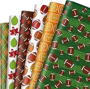 Whaline 12 Sheet Fall Football Wrapping Paper Maple Pumpkin Plaid Rugby Gift Wrap Paper Bulk Autumn Harvest Sport Theme Art Paper for DIY Crafts, 19.7 x 27.6 Inch, Folded Flat