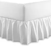 Plain 100% Egyptian Cotton Fitted Valance Sheet | Easy Care 16" / 40cm Extra Deep Frilled Valance Fitted Bed Sheet - Machine Washable - Single Double King Size (White, Double)