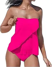 Two Piece Tankini Bathing Suits for Women Flyaway Tummy Control Swimsuit Bandeau Top Swimwear with Bikini Bottom 2024