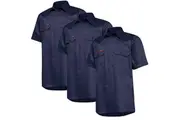 3 x Hard Yakka Mens Core Lightweight Vented Cotton Drill Work Shirt Y04625- Navy