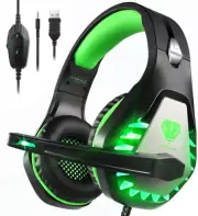 Pacrate Gaming Headset with Microphone for PC, PS4, PS5, Switch, Black Green