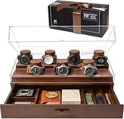 Holme & Hadfield The Collector Pro – Premium Walnut Watch Display Case for 7 Watches – Easy Access, Huge Drawer & Leather Lining – Wooden Mens Watch Box & Watch Case – Lifetime Assurance