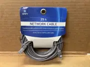 Onn Network Cable CAT5e LAN Cable 25 ft 7.6 m Gray NEW