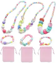 Princess Pretend Play Necklace Bracelet Set Kit Kids Play Jewelry Little Girls Costume Necklaces Toddler Dress up Jewelry 3 Sets Xmas Gift