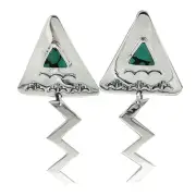 Harold Joe, Earrings, Dangles, Lightning, Mountains, Navajo Handmade, 3 1/2"