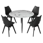 Dining Table and 4 Chairs Set Marble Black