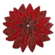 Nicole Miller Beaded Sequin Red Poinsettia Placemat Centerpiece Christmas 15"