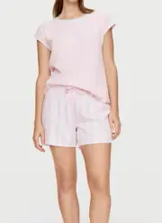 NEW PETER ALEXANDER PINK PA LOGO TEE TOP + STRIPED SHORTS PJ SET XL RRP$119.90