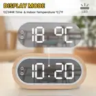 Beech Wood Digital Clock Dual Alarm Snooze USB Alarm Clock Table Thermometer FD5