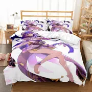v1722 Bed Sheets Genshin Impact Raiden Shogun Pillowcase Bedding Bag Cartoon Pcs Set Anime Customize Bedding Decoration Cute Quilt Cover 3-Piece Bedd