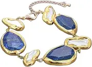 SKYLL Natural Bezel Set White Biwa Pearl Bracelet 8''