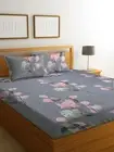 100% Cotton Feel 160 TC Big Flower Printed Double Bedsheets with 2 King Size Pil