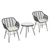 Gardeon 3PC Outdoor Furniture Bistro Set Lounge Setting Table Chairs Cushion Patio Grey