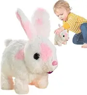 Rissunkv Moving Bunny Stuffed Animal,Interactive 6-Inch Electronic Dotted Plush with Bell - Walking and Shaking Ears Easter Stuffed Bunny Toy for Toddler and Kids, for Birthday and Easter