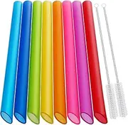 [Angled Tips] 8 Pcs Reusable Boba Straws & Smoothie Straws - Multi Colors Jumbo Wide Reusable Straws, BPA FREE Food-Grade Plastic Straws for Bubble Tea(Tapioca, Boba Pearls), Milkshakes with 2 Brushes