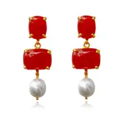 Culturesse Carmine Carnelian 24K Pure Gold Plating Drop Earring For Pierced Ears