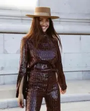 ZARA BLACK AND ORANGE SEQUIN PANTS AND MATCHING TOP SIZE S 2 PIECE SET