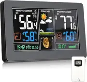 APEXORIGIN Weather Station with Atomic Clock Indoor Outdoor Thermometer Wireless, Humidity and Temperature Monitor Barometer Hygrometer with High Precision Sensor (Black)