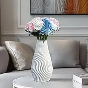 BallarArt CO 3D Printed Ceramic Vase - Unique Pottery Flower Vase for Home & Table Decoration, Modern White Decor with Anti-Slip EVA Base, Aesthetic Table & Shelf Decor Piece