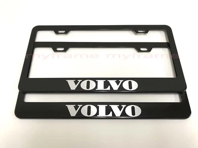 (2PCS) VOLVO BLACK Metal License Plate Frame with Screw Caps (for: Volvo)