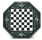 24'' black Marble Chess Table Top Pietra Dura Inlay Children Game Kids c46