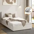 Oikiture Bed Frame King Single Size Gas Lift Base With Storage White Boucle