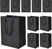 Gift Bags Paper Bag 10 Pcs Paper Bags with Handles Carrier Bag 18X10X23 cm Reusable Kraft Paper Bags for Grocery Baking Merchandise Shopping Birthday Wedding Christmas Party Baby Shower (Black)