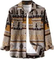 [FindThy] Men’s Brushed Flannel Shirts Ethnic Aztec Print Button Up Lapel Tribal Shirt Jacket Shacket