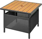 LZRS Adirondack Square Side Table with Umbrella Hole, Pool Composite Patio Table,HDPE End Tables for Backyard,Pool, Indoor Companion, Easy Maintenance & Weather Resistant(Teak)