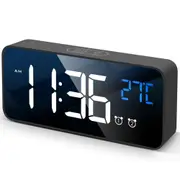 Digital Alarm Clock with Large Led Temperature Display, Portable Alarm Clock Digital, Snooze Time, Four-Level Adjustable Brightness Dimmer, 13 Music USB Charging Ports for Table Bedroom