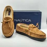 Nautica “Nolann” Men’s Faux Fur Lined Micro Suede Slipper (Tan) Moccasin – NEW