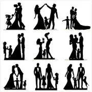 Family Wedding Cake Topper Bride Groom with Baby Kid BLACK ACRYLIC Decoration